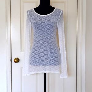 NWOT. Express Nylon and Spandex All Lace Long Sleeve Cream White Blouse.